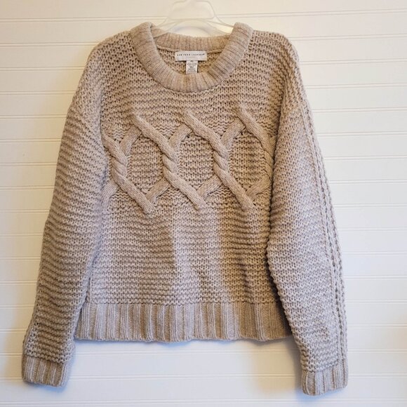 New York Laundry Sweater XL Beige Chunky Cable Knit Fisherman Wool Blend - Picture 1 of 8